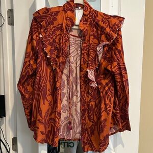 Johanna Ortiz Vibrant Floral Ruffle Blouse - Orange and Red